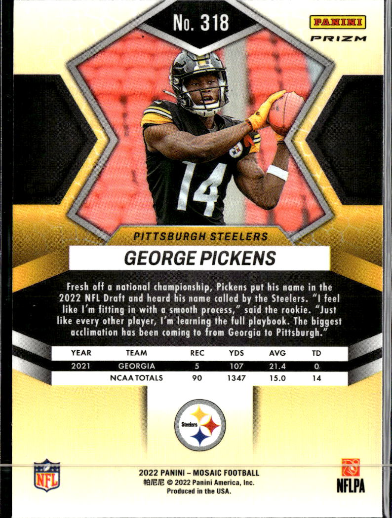George Pickens 2022 Mosaic Blue Sparkle SSP Rookie RC Pittsburgh Steelers