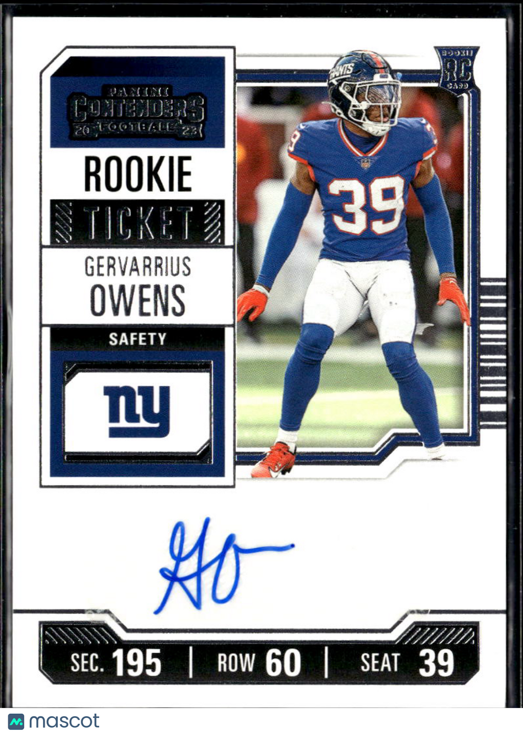 Gervarrius Owens 2023 Contenders Auto Autograph RC New York Giants