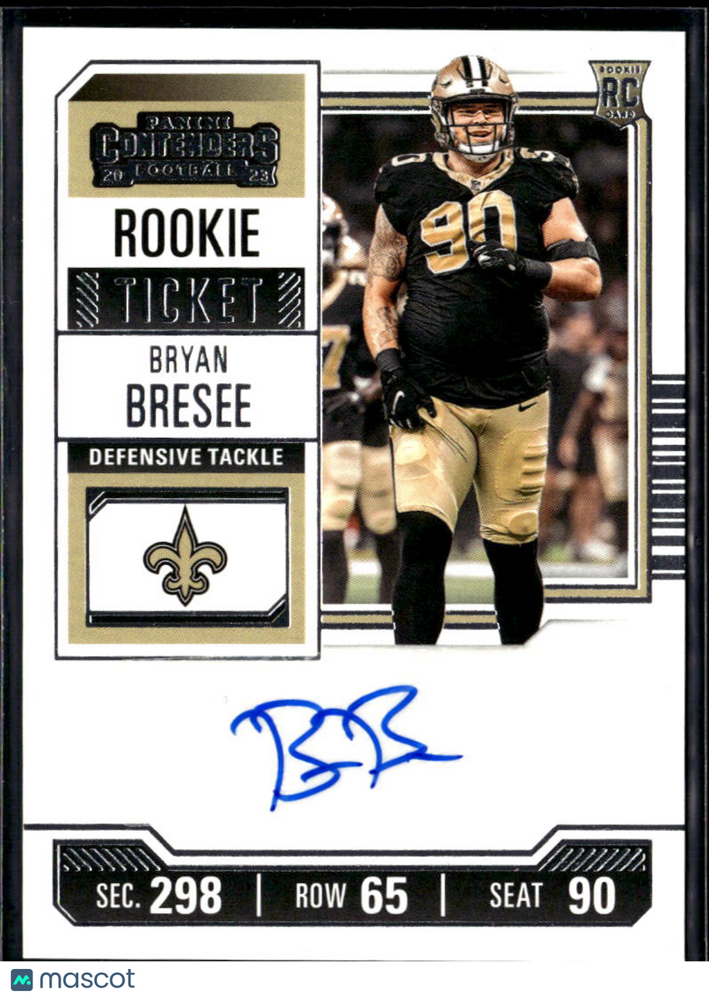 Bryan Bresee 2023 Contenders Auto Autograph RC New Orleans Saints