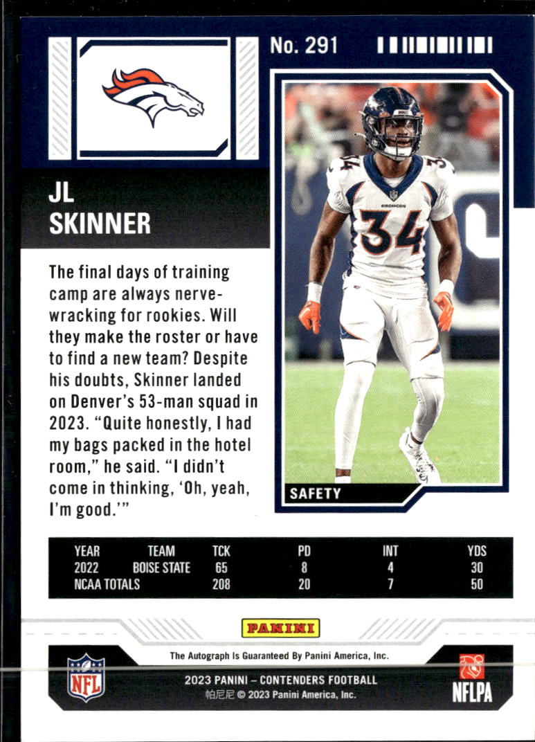 JL Skinner 2023 Contenders Auto Autograph RC Denver Broncos