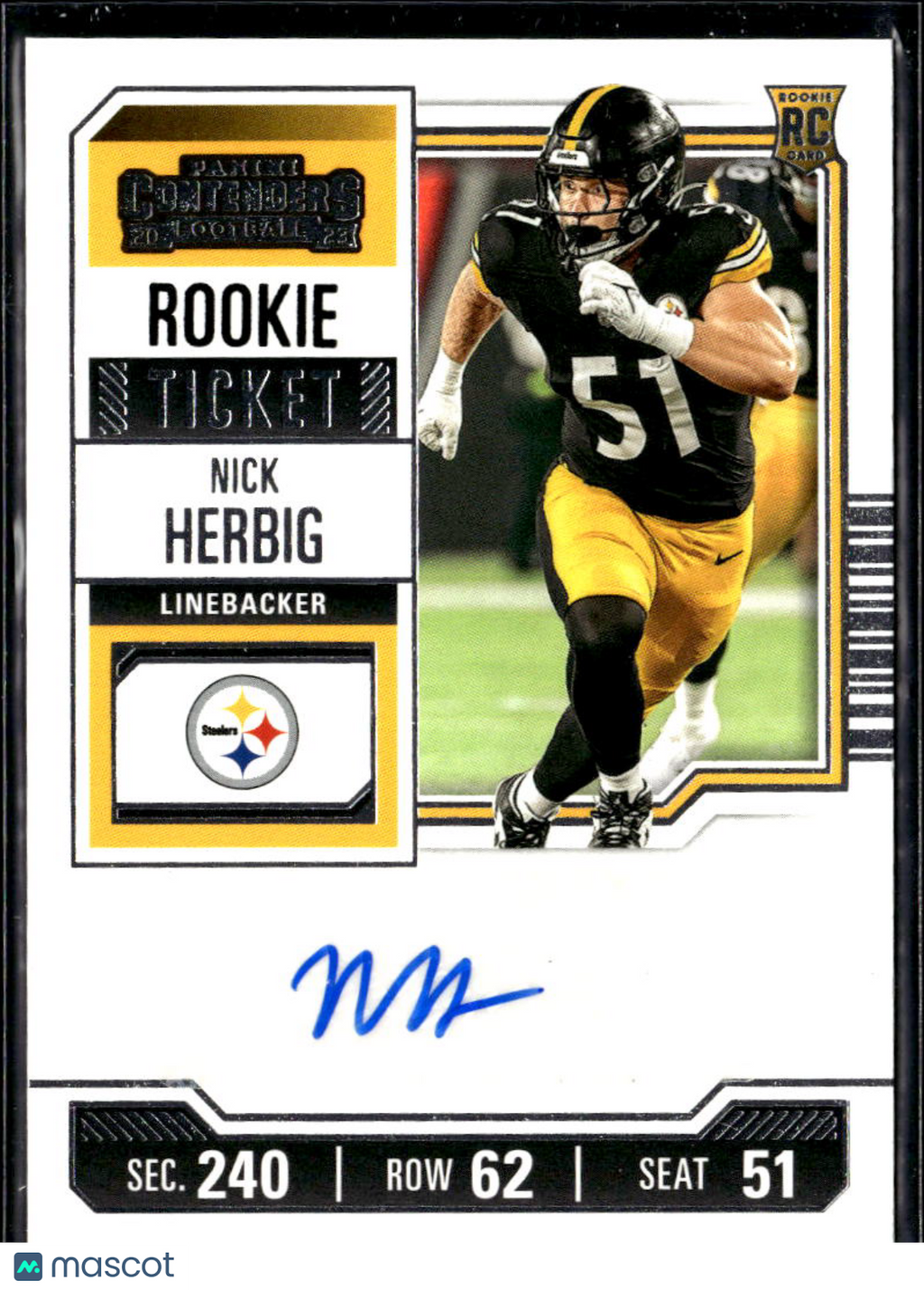 Nick Herbig 2023 Contenders Auto Autograph RC Pittsburgh Steelers