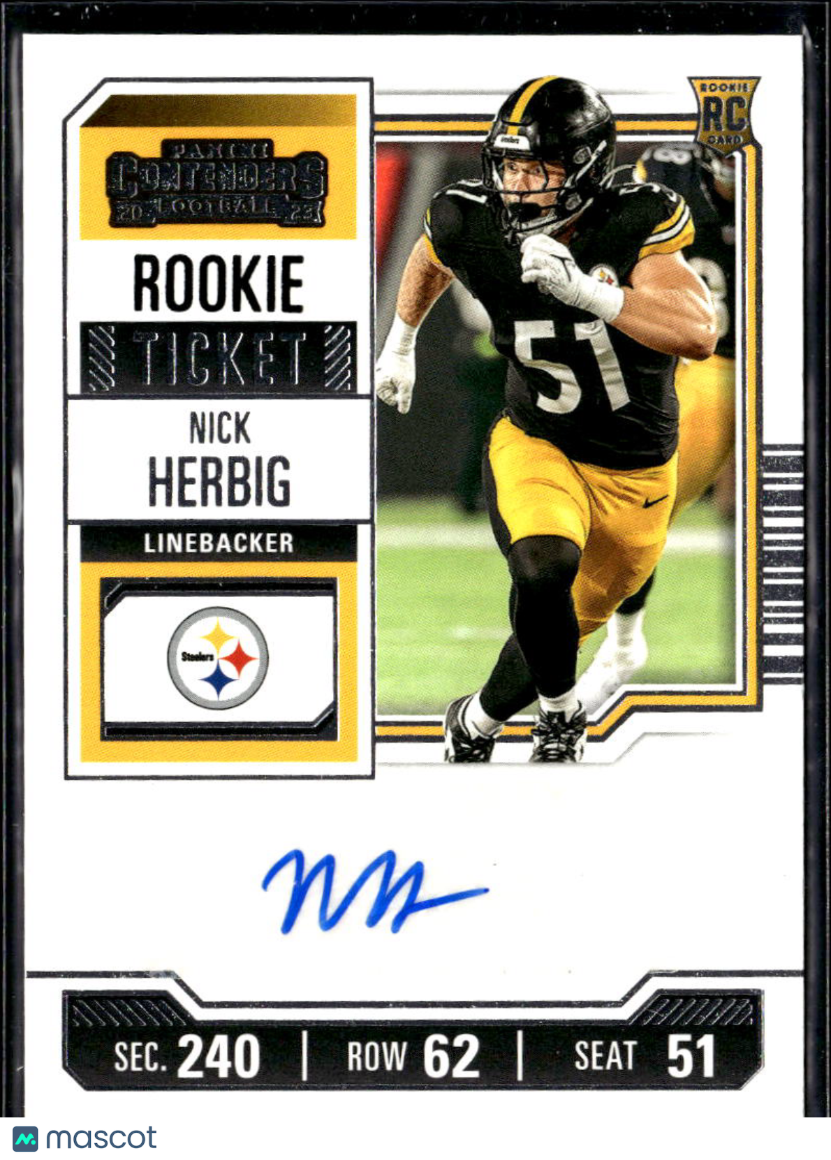 Nick Herbig 2023 Contenders Auto Autograph RC Pittsburgh Steelers