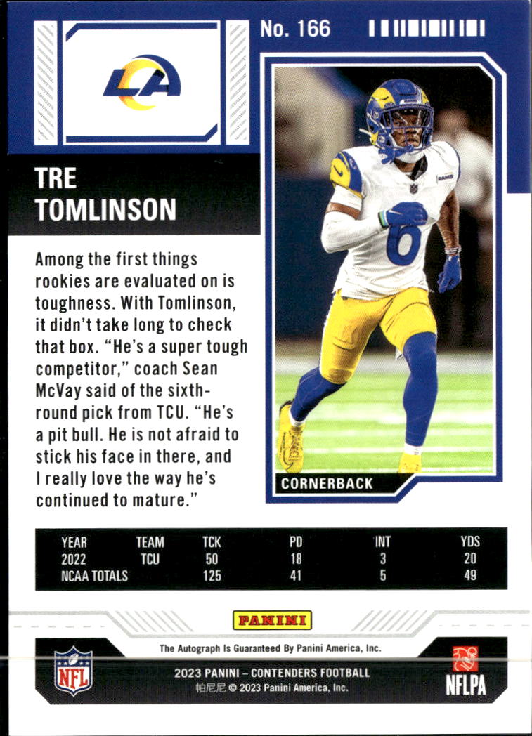 Tre Tomlinson 2023 Contenders Auto Autograph RC Los Angeles Rams