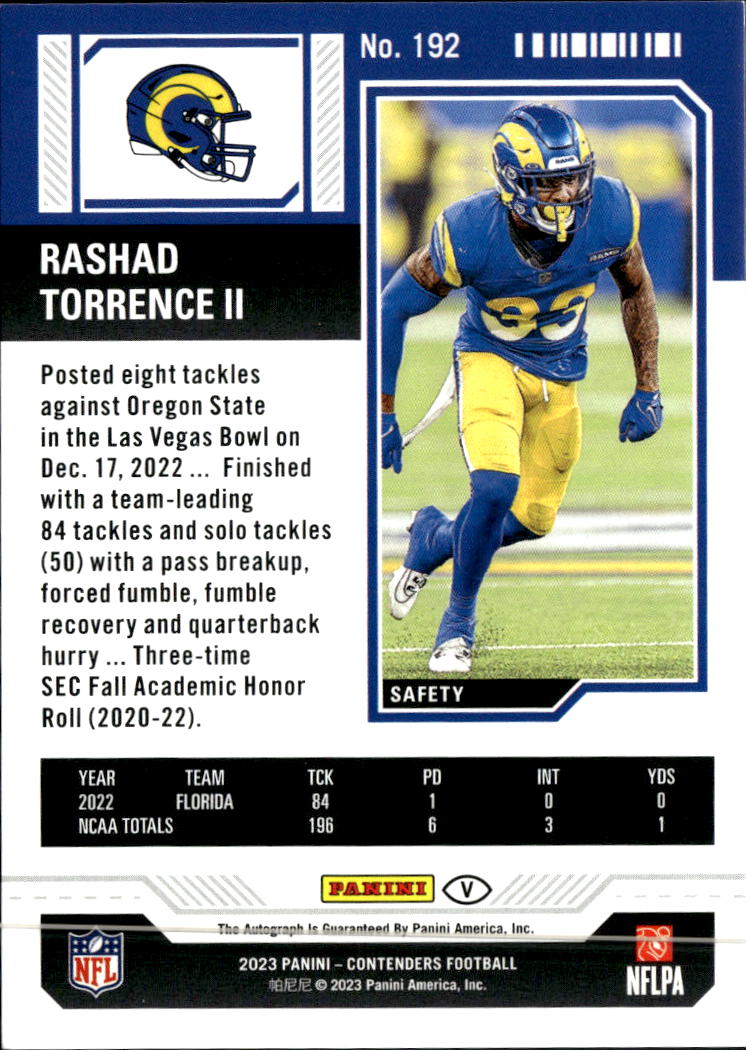 Rashad Torrence II 2023 Contenders Auto Autograph RC 23/149 Los Angeles Rams