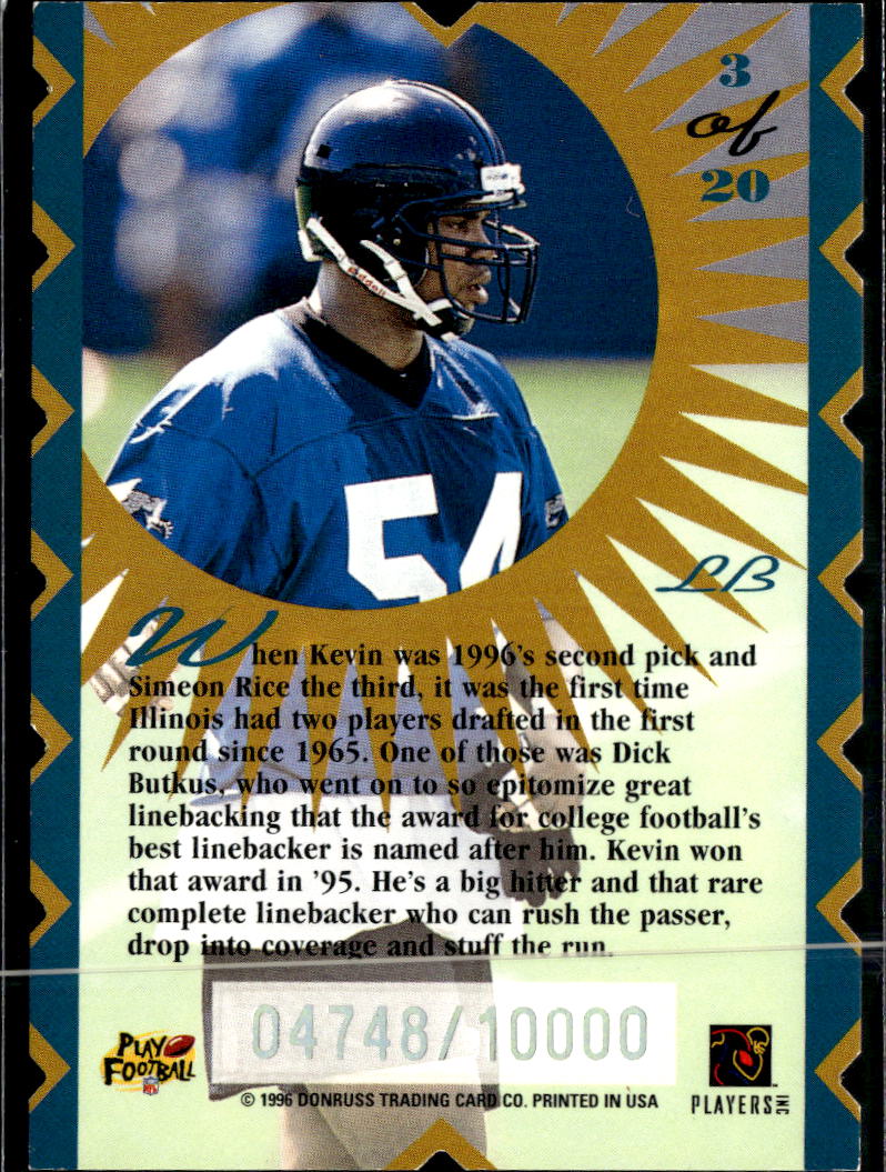 Kevin Hardy 1996 Donruss Hit List 4748/10000 Jacksonville Jaguars
