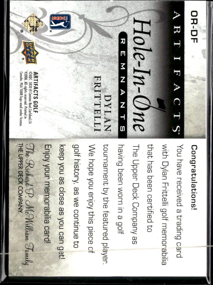Dylan Frittelli 2021 Upper Deck Artifacts Golf Hole-In-One Remnants Patch