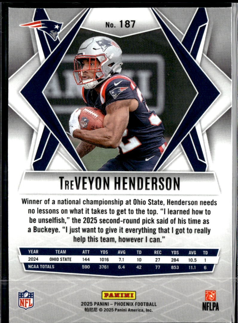 TreVeyon Henderson 2025 Phoenix Lava Rookie RC New England Patriots