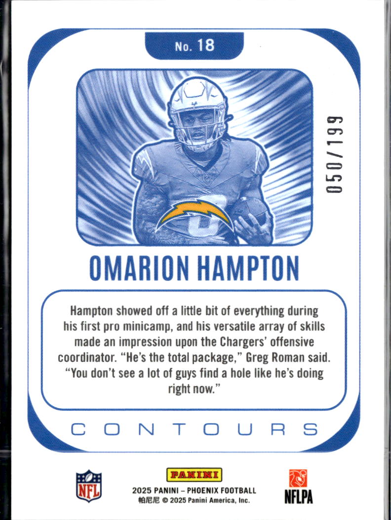 Omarion Hampton 2025 Phoenix Contours RC 50/199 Los Angeles Chargers