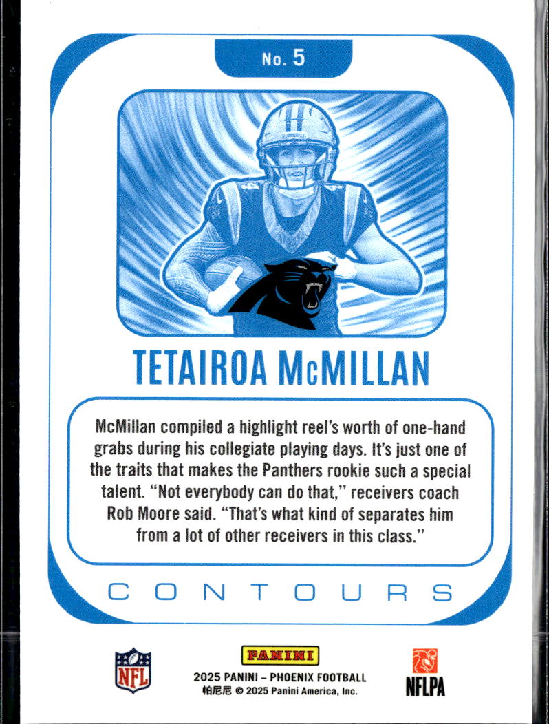 Tetairoa McMillan 2025 Phoenix Contours Rookie RC Carolina Panthers
