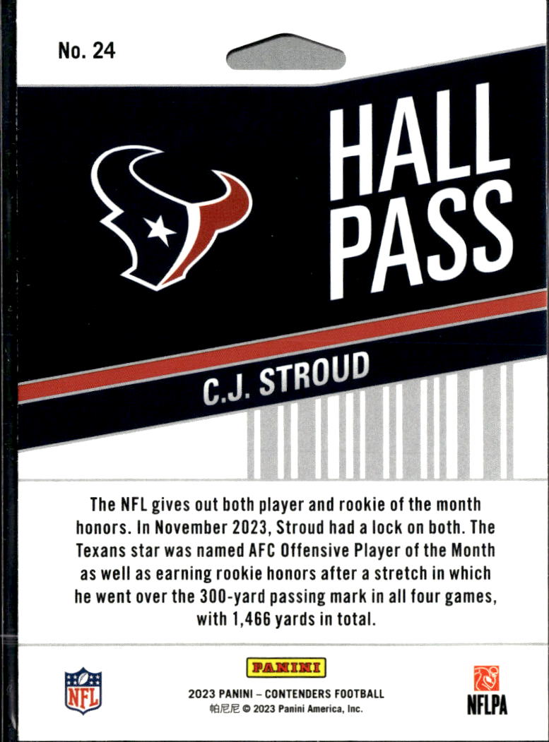 C.J. Stroud 2023 Contenders Hall Pass Rookie RC Houston Texans
