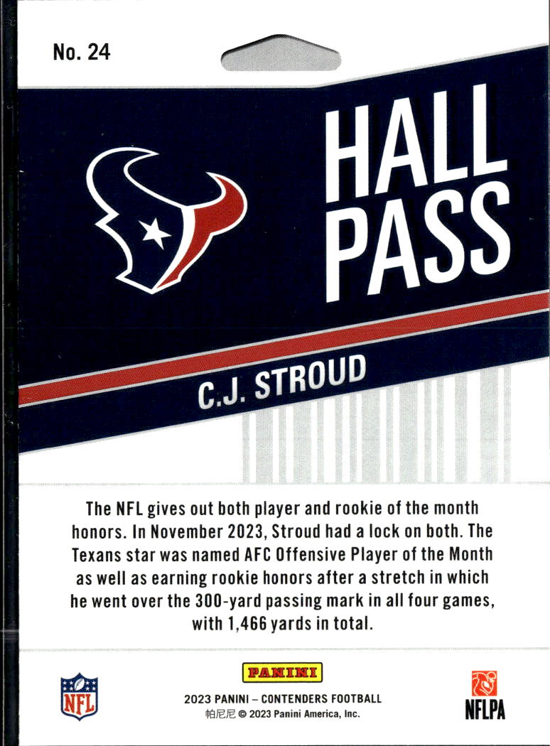 C.J. Stroud 2023 Contenders Hall Pass Rookie RC Houston Texans