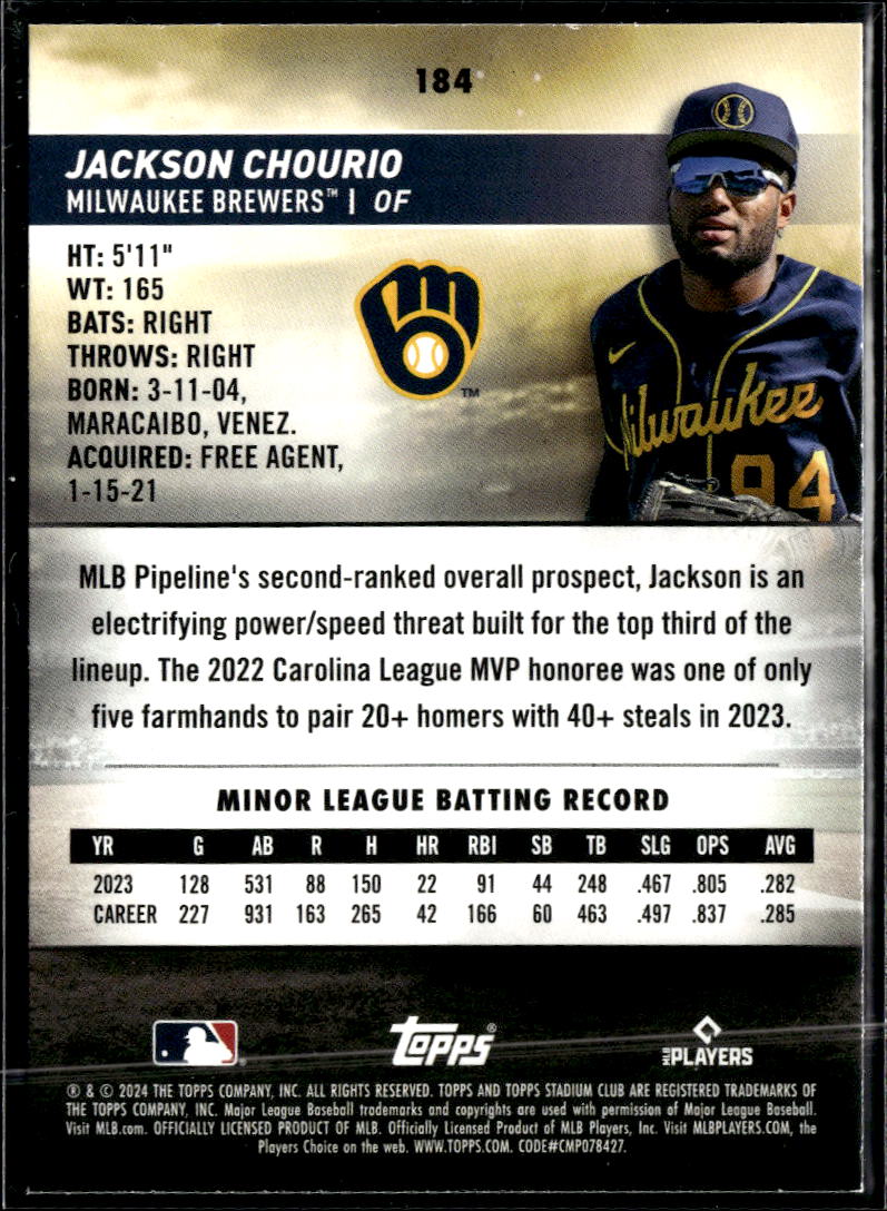 Jackson Chourio 2024 Topps Stadium Club RC Red Foil Milwaukee Brewers