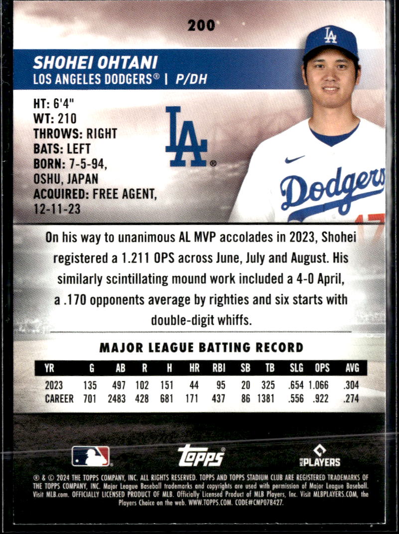 Shohei Ohtani 2024 Topps Stadium Club #200 Los Angeles Dodgers