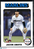 Jacob Amaya 2024 Topps Heritage RC White Border SSP Miami Marlins