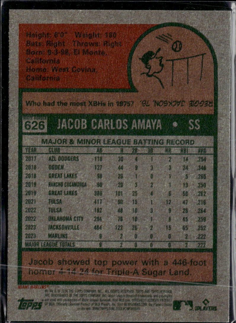 Jacob Amaya 2024 Topps Heritage RC White Border SSP Miami Marlins