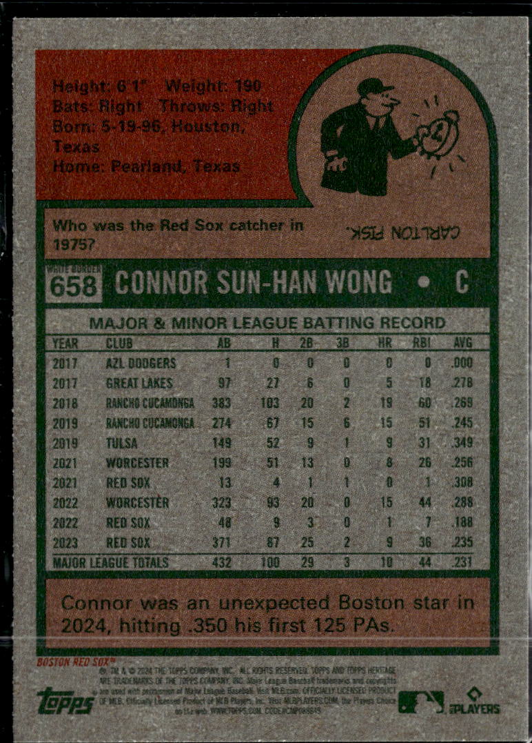 Connor Wong 2024 Topps Heritage RC White Border SSP Boston Red Sox