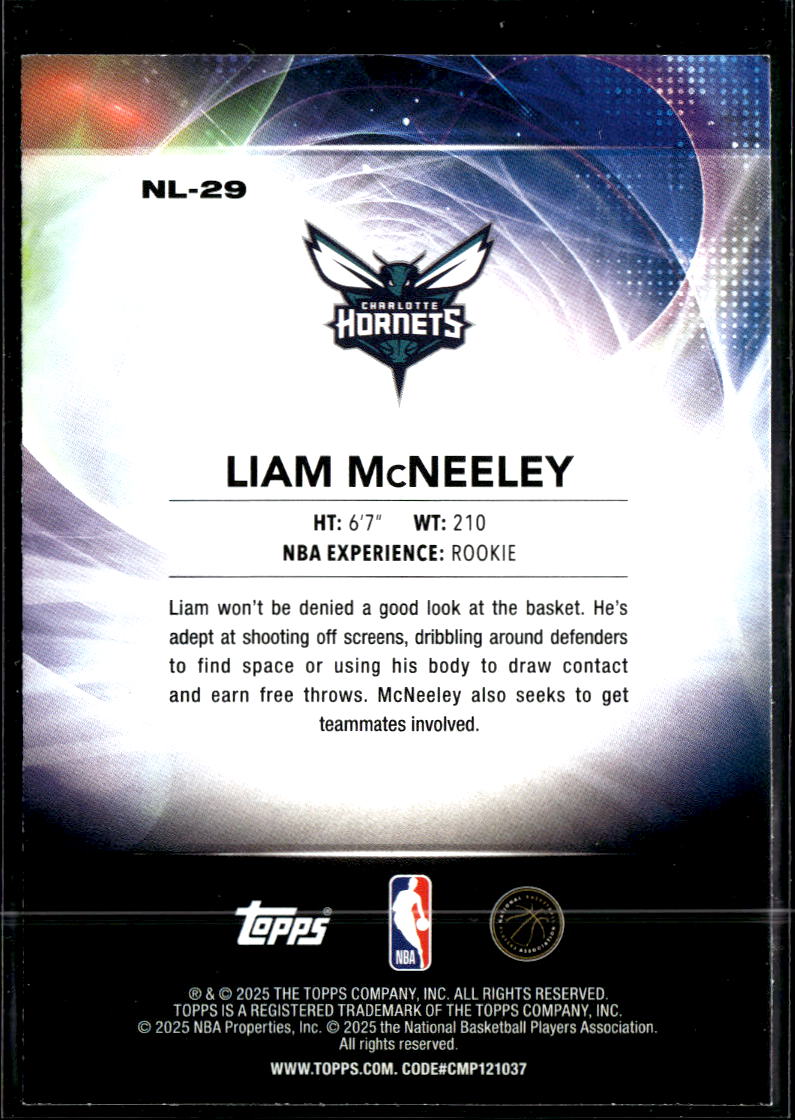 Liam McNeeley 2025 Topps No Limit Purple RC 173/250 Charlotte Hornets