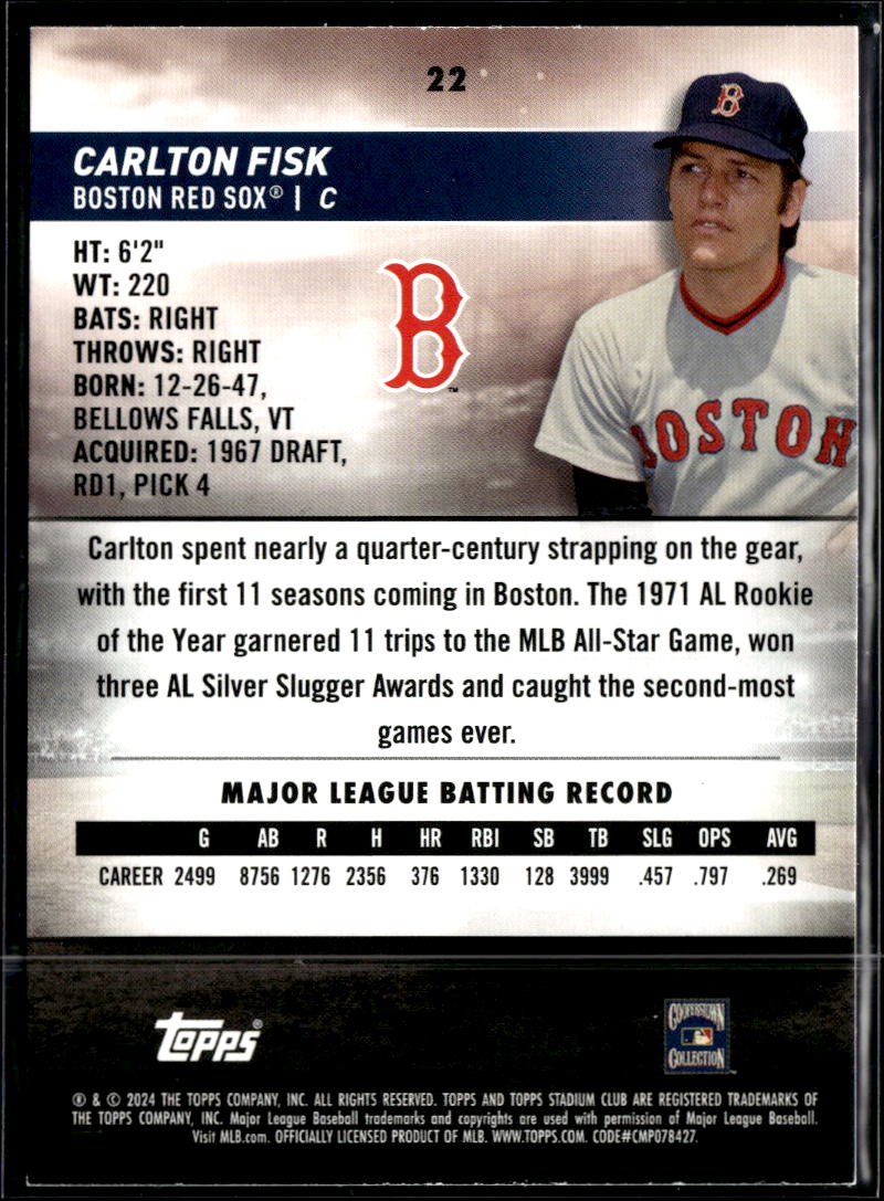 Carlton Fisk 2024 Topps Stadium Club Boston Red Sox