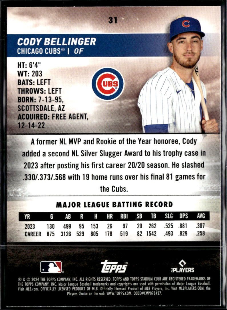 Cody Bellinger 2024 Topps Stadium Club GOLD Foil SSP Chicago Cubs