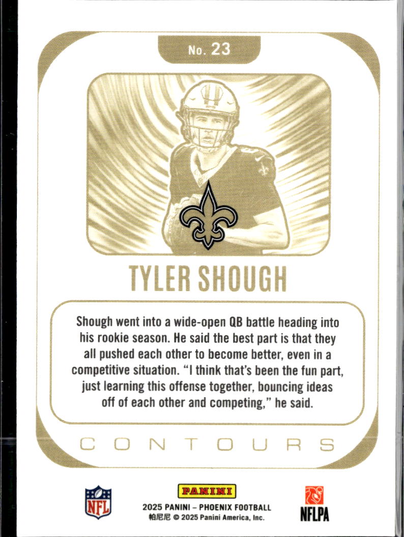 Tyler Shough 2025 Panini Phoenix Contours RC New Orleans Saints