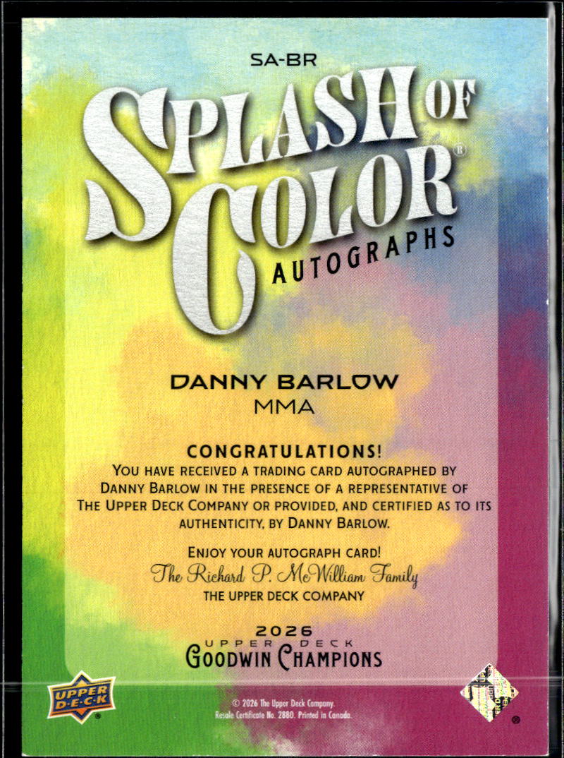 Danny Barlow 2026 Upper Deck Goodwin Auto Autograph Splash of Color