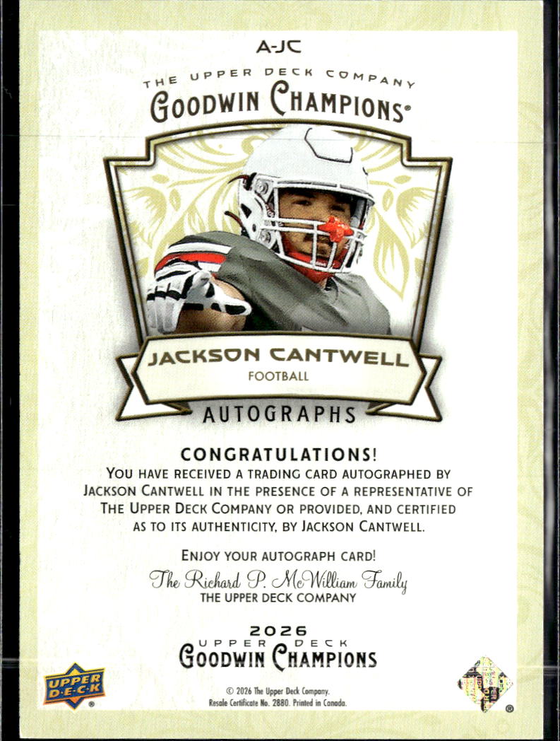 Jackson Cantwell 2026 Upper Deck Goodwin Champions Auto Autograph