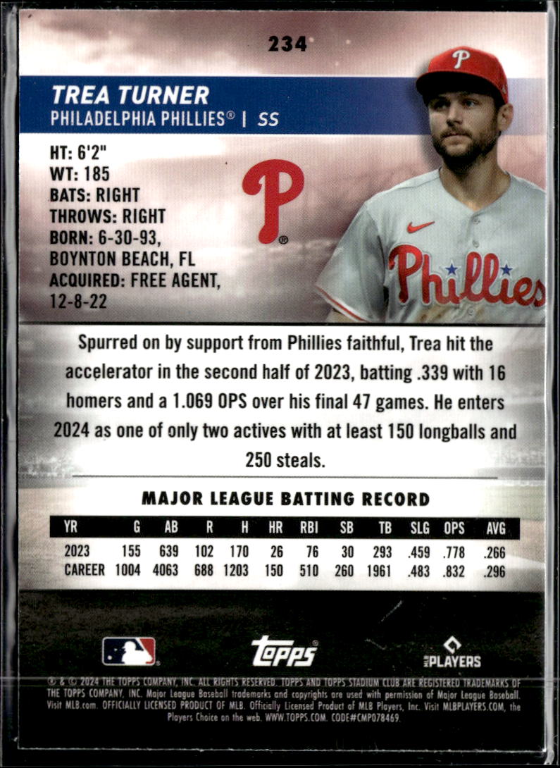 Trea Turner 2024 Topps Stadium Club Chrome Orange Refractor /99 Phillies