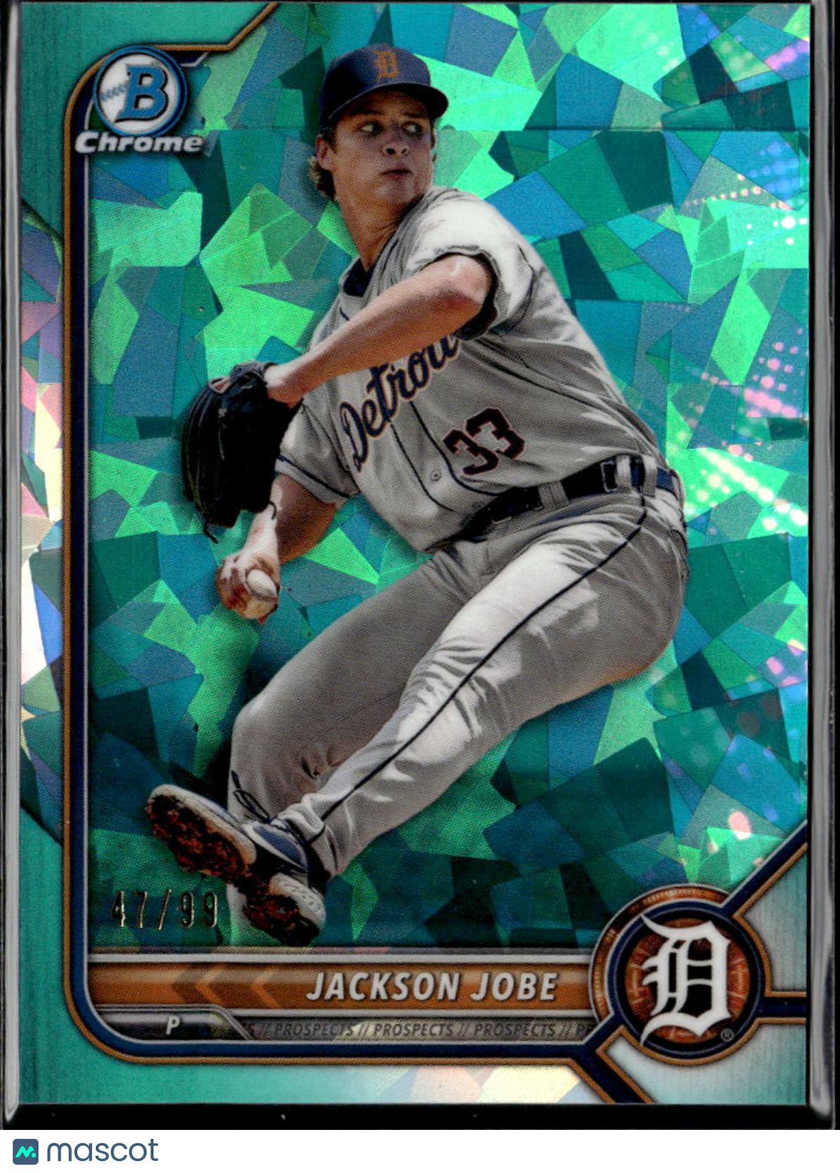 Jackson Jobe 2022 Bowman Chrome Sapphire Aqua Refractor /99 Detroit Tigers