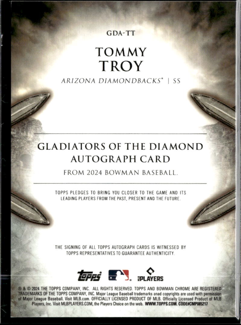 Tommy Troy 2024 Bowman Gladiators Auto Autograph 66/99 Arizona Diamondbacks