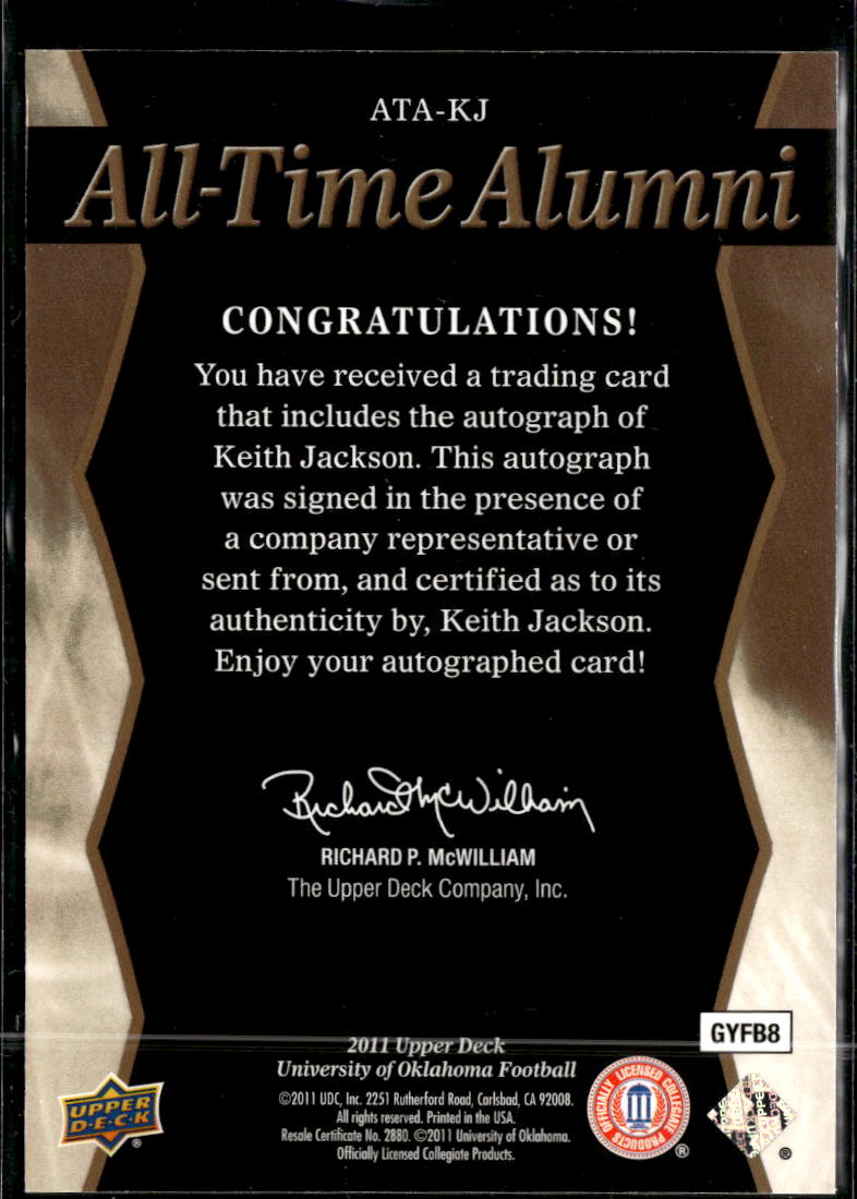 Keith Jackson 2011 Upper Deck Auto Autograph 14/30 Oklahoma Sooners