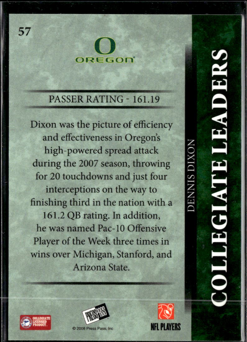 Dennis Dixon 2008 Press Pass Reflectors Rookie RC 18/100 Oregon Ducks
