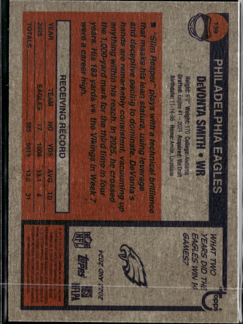 DeVonta Smith 2024 Topps Heritage Blue Sparkle Philadelphia Eagles