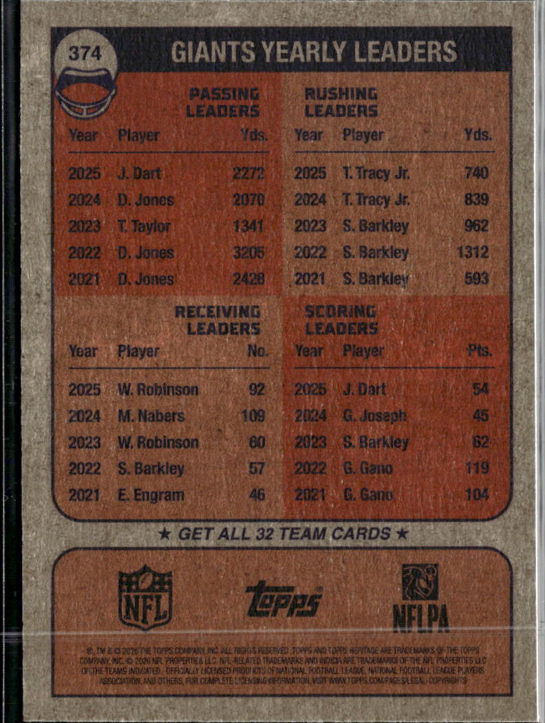 Jaxson Dart 2026 Topps Heritage Blue Sparkle #374 New York Giants