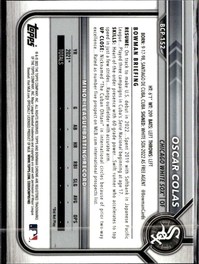Oscar Colas 2022 Bowman Chrome Sapphire 1st Chicago White Sox