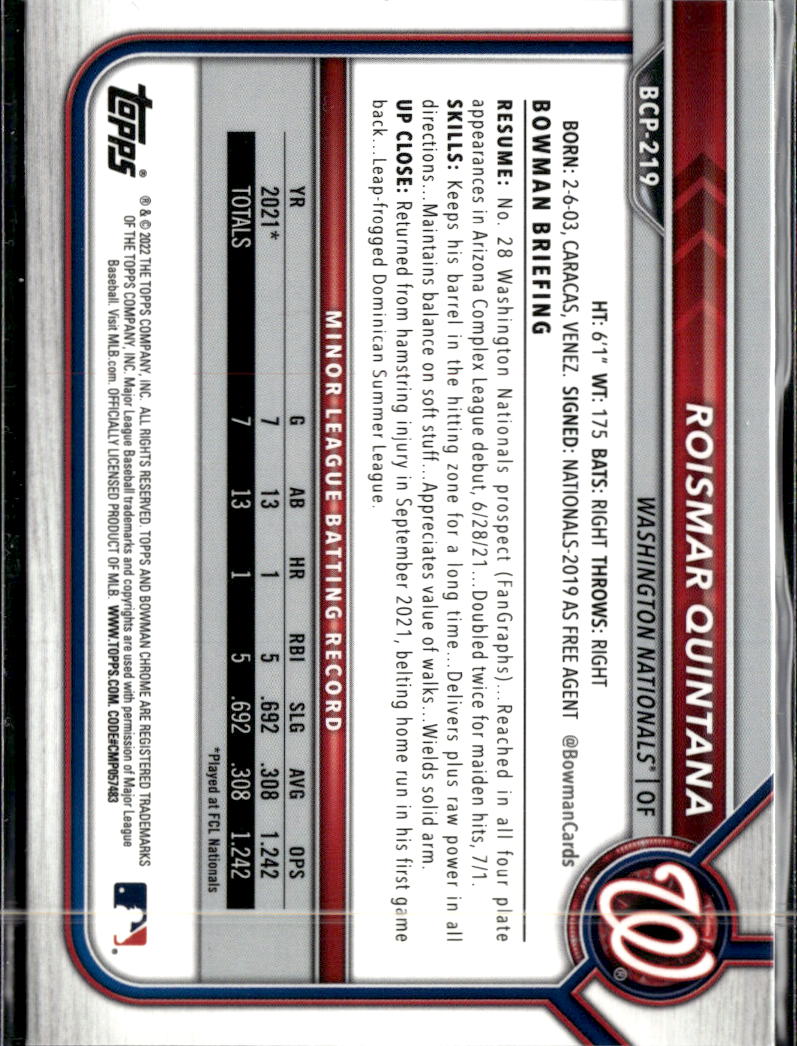 Roismar Quintana 2022 Bowman Chrome Sapphire Washington Nationals