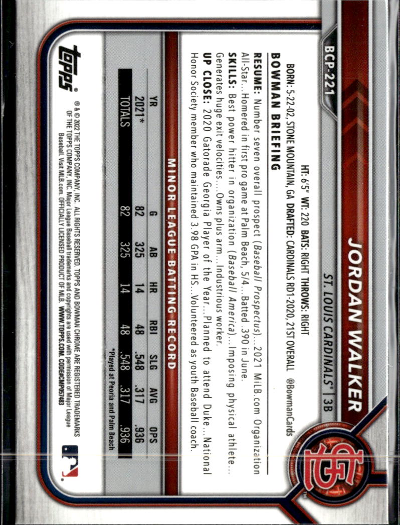 Jordan Walker 2022 Bowman Chrome Sapphire St. Louis Cardinals
