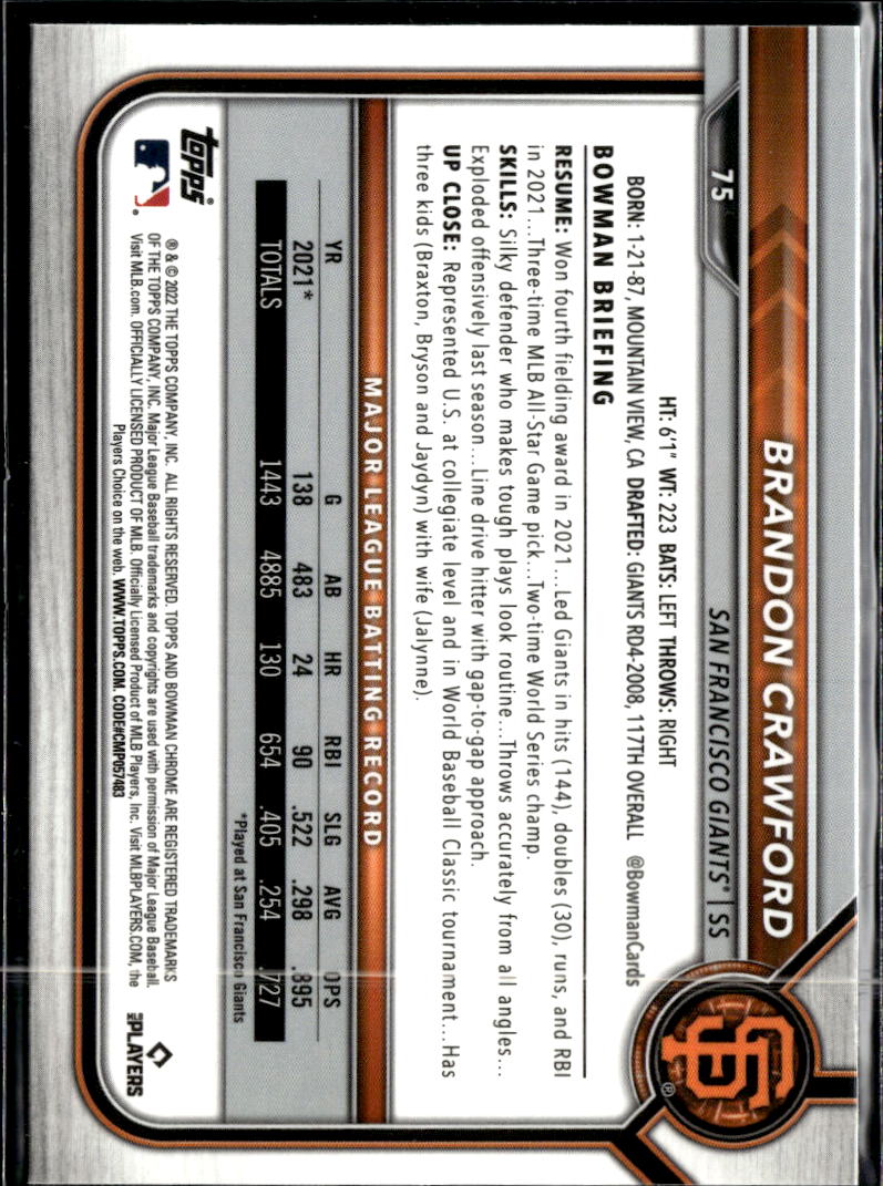 Brandon Crawford 2022 Bowman Chrome Sapphire San Francisco Giants
