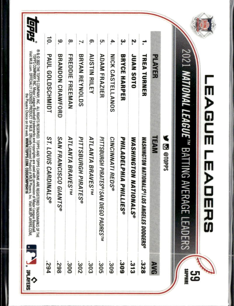 Bryce Harper Trea Turner Juan Soto 2022 Topps Chrome Sapphire #147