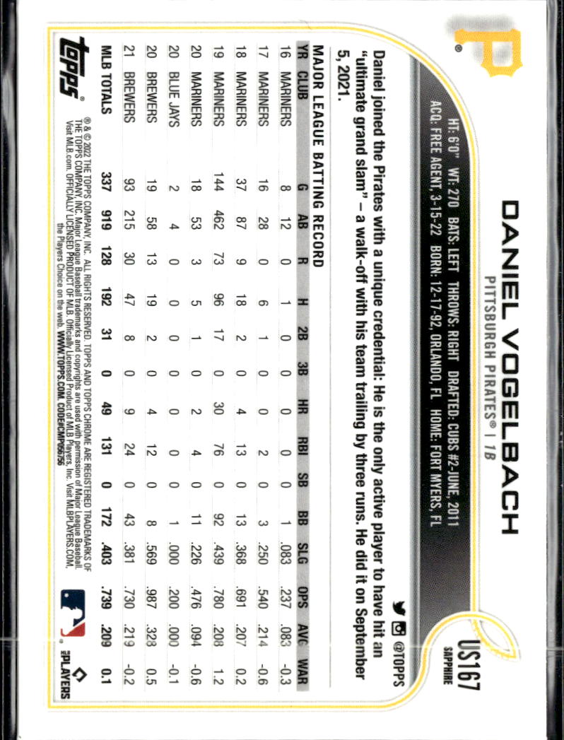 Daniel Vogelbach 2022 Topps Chrome Sapphire Update Series Pittsburgh Pirates
