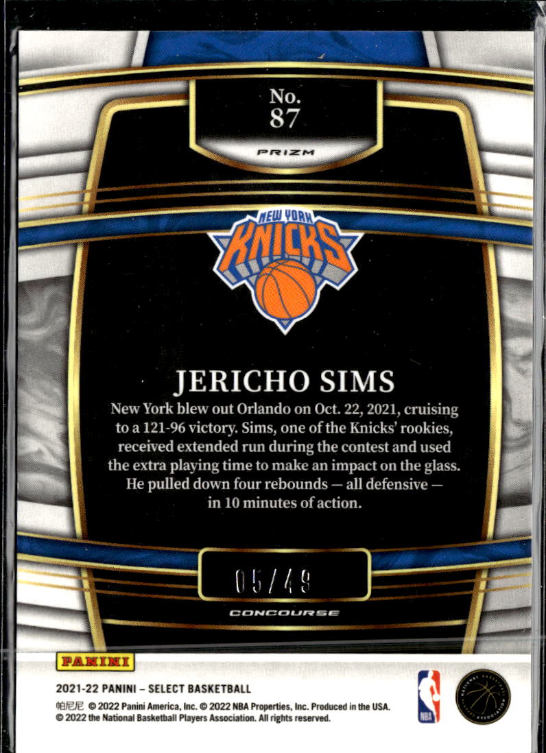 Jericho Sims 2022 Select Red Disco Prizm Rookie RC /49 New York Knicks