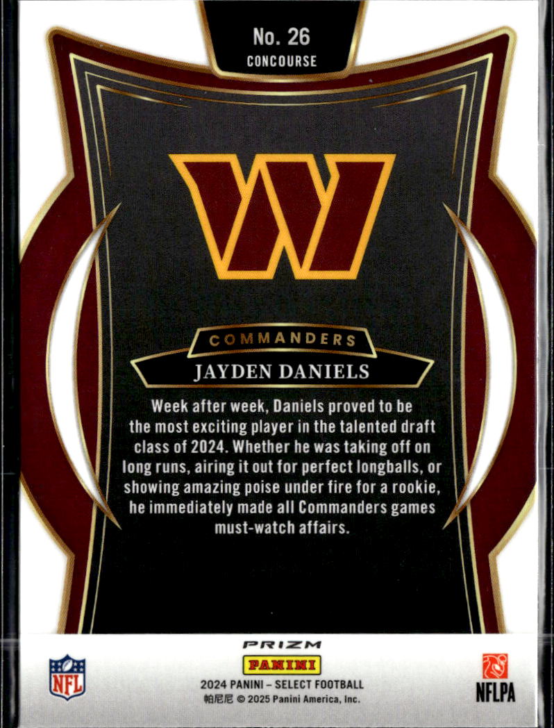 Jayden Daniels 2024 Select Green Yellow Rookie RC Washington Commanders