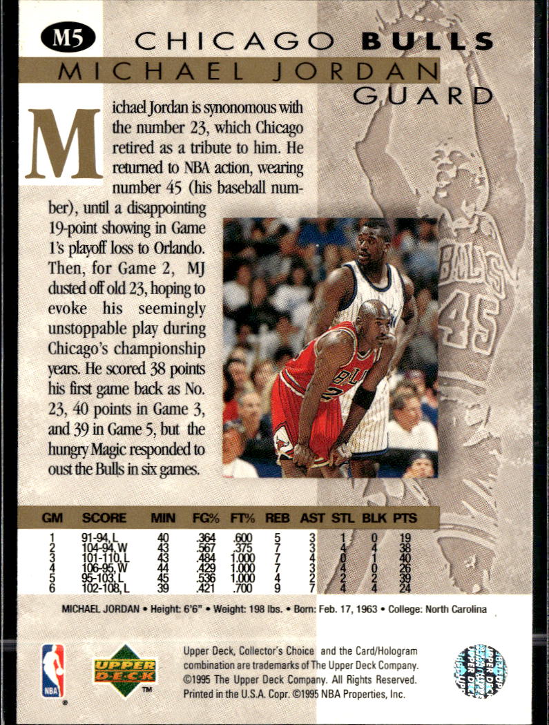Michael Jordan 1995 Upper Deck Collector's Choice #M5 Chicago Bulls
