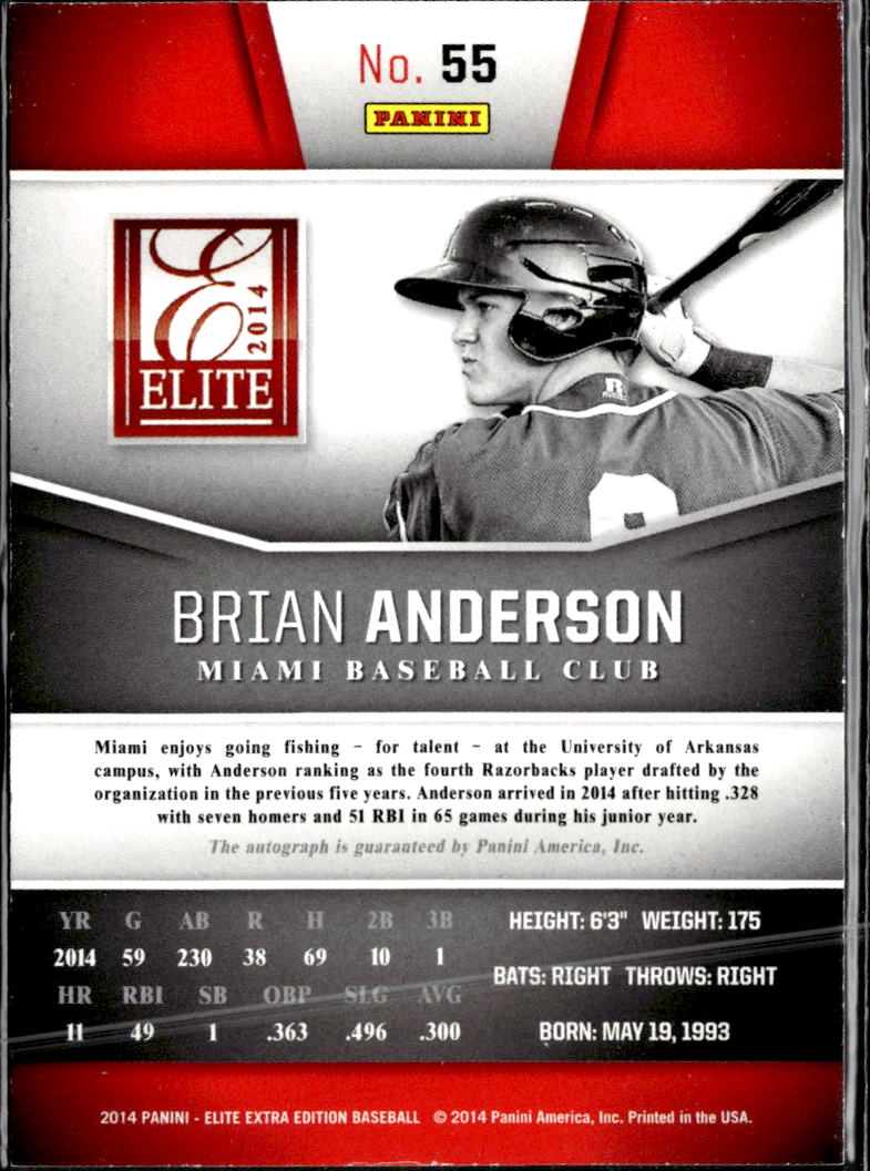 Brian Anderson 2014 Elite Extra Edition Auto Autograph /649 Miami Marlins