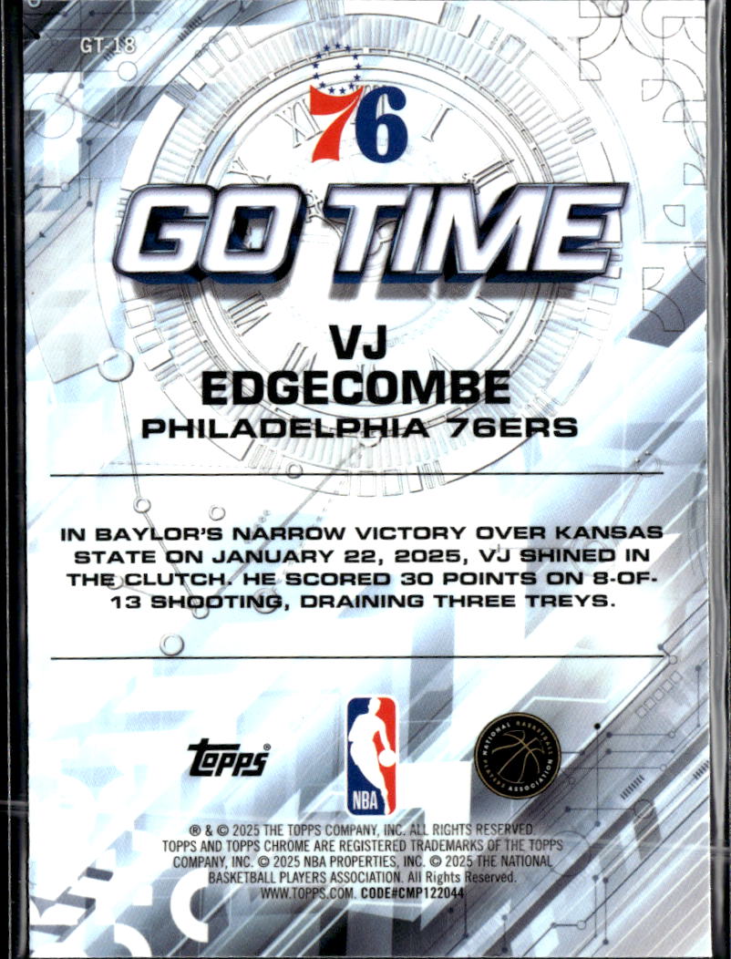 VJ Edgecombe 2025 Topps Chrome Go Time Rookie RC Philadelphia 76ers