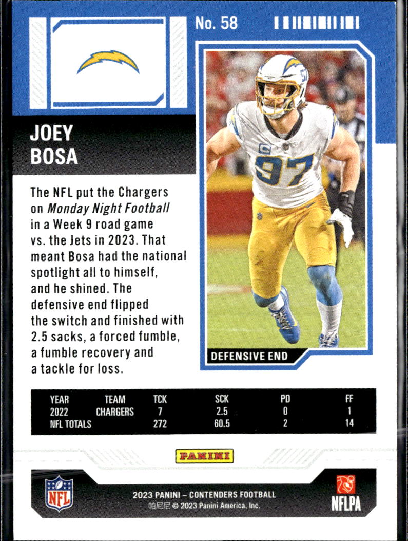 Joey Bosa 2023 Contenders Divisional Ticket /149 Los Angeles Chargers