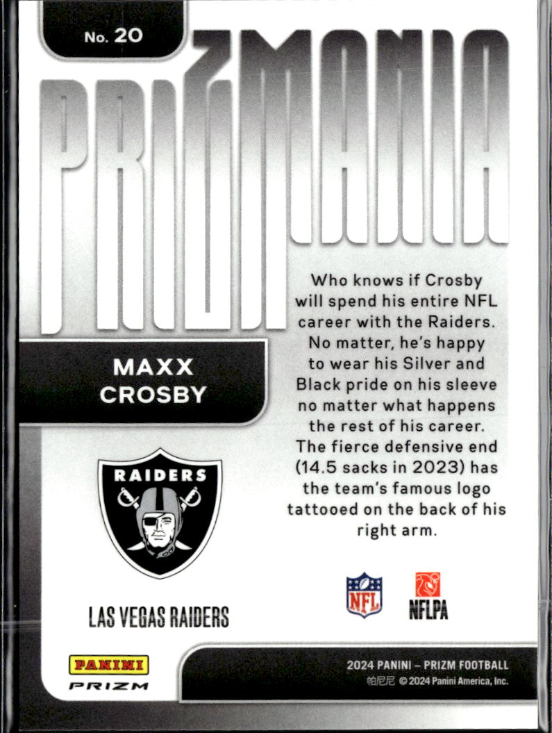 Maxx Crosby 2024 Prizm Prizmania CASE HIT SSP Las Vegas Raiders