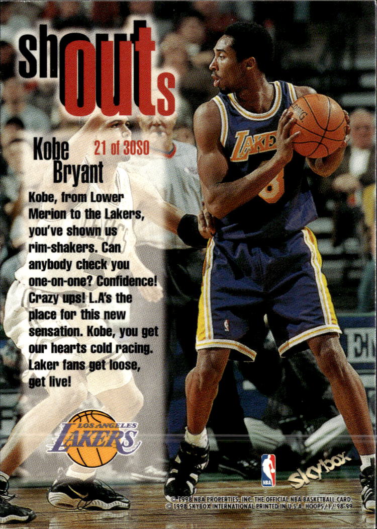 Kobe Bryant 1998 SkyBox Hoops Shout Outs Los Angeles Lakers