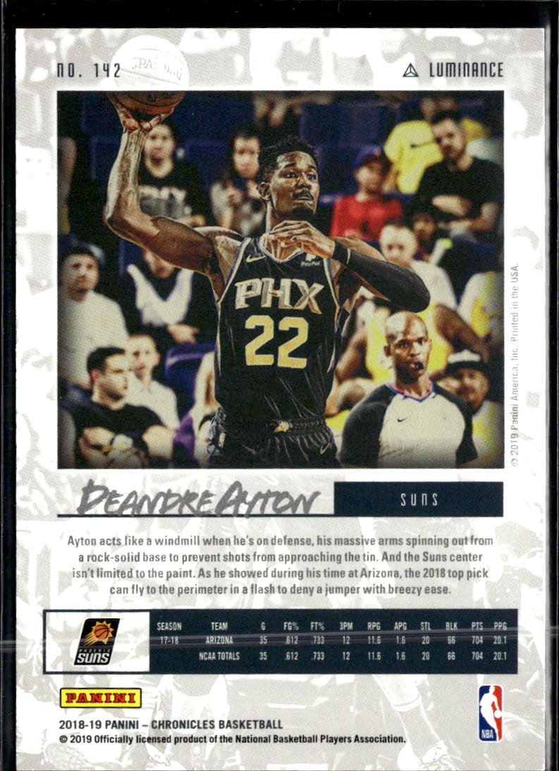 Deandre Ayton 2018-19 Chronicles Luminance RC Purple /49 Phoenix Suns