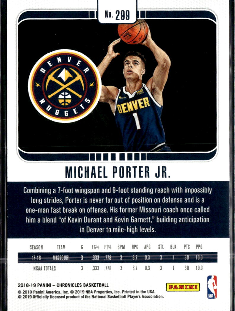Michael Porter Jr. 2018-19 Chronicles Studio Red RC /149 Denver Nuggets