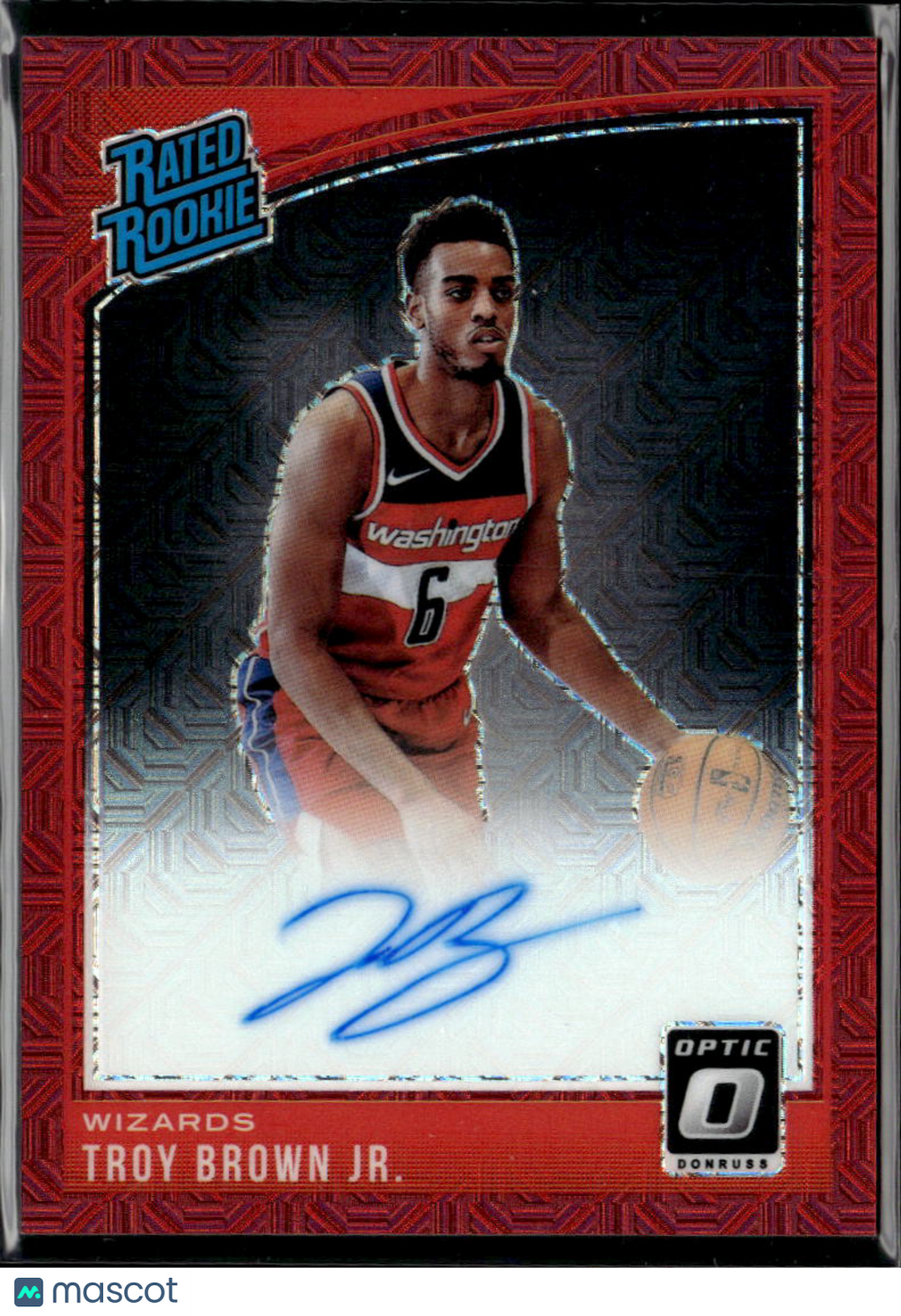 Troy Brown Jr. 2018-19 Optic Auto Autograph RC Red Washington Wizards